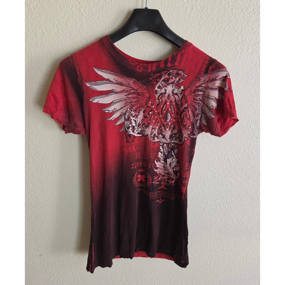 Archaic Red Winged Graphic Rhinestone Y2K Baby Tee